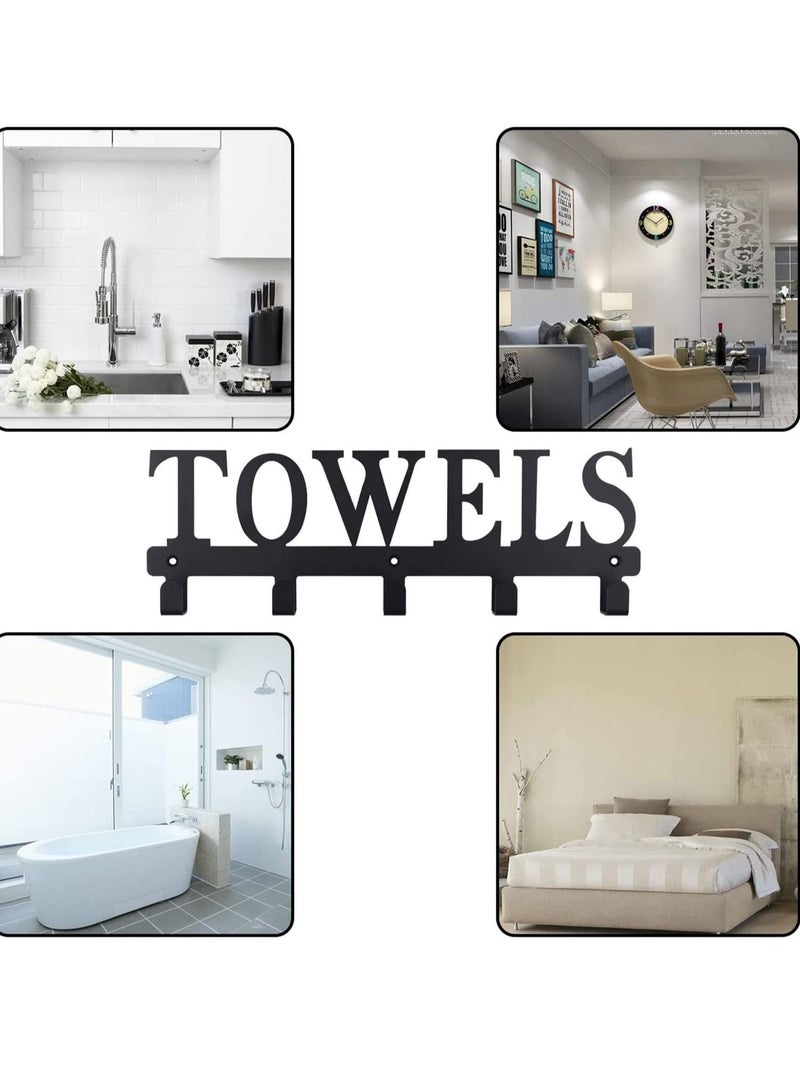 SYOSI حامل مناشف للحمام، رفوف، خطافات مناشف، خطافات أبواب للحمام، غرفة النوم، المطبخ، مناشف المسبح، الشاطئ، رداء الحمام، الملابس، معدن مطفأ الرمل لقوة التحمل ضد الصدأ والماء (أسود) - Image 2