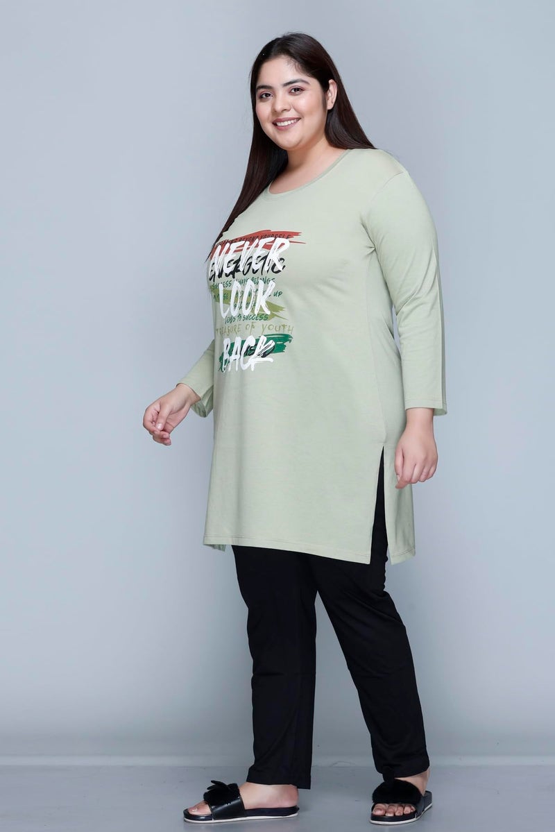 In Love Women's Cotton Chest Printed Full Sleeve Plus Size T-Shirt with Pyjama Set, NS-FSLP570F05-PL1_XL - Image 4