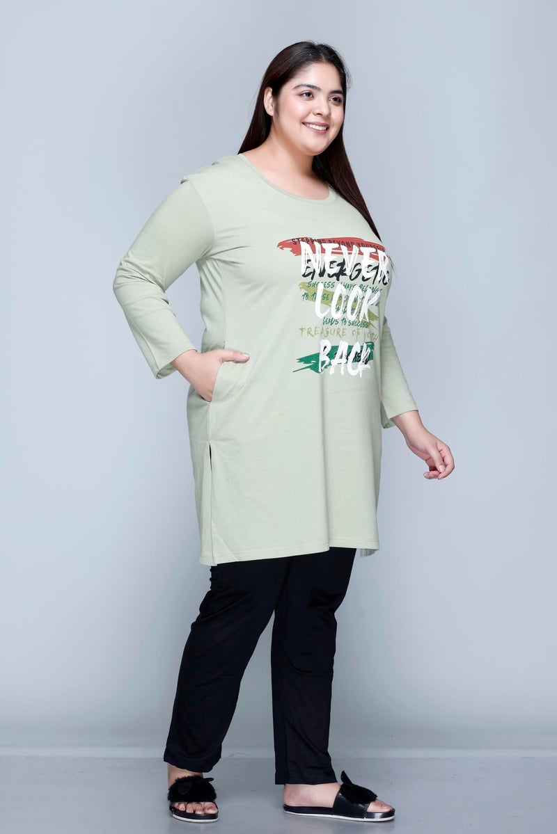 In Love Women's Cotton Chest Printed Full Sleeve Plus Size T-Shirt with Pyjama Set, NS-FSLP570F05-PL1_XL - Image 5