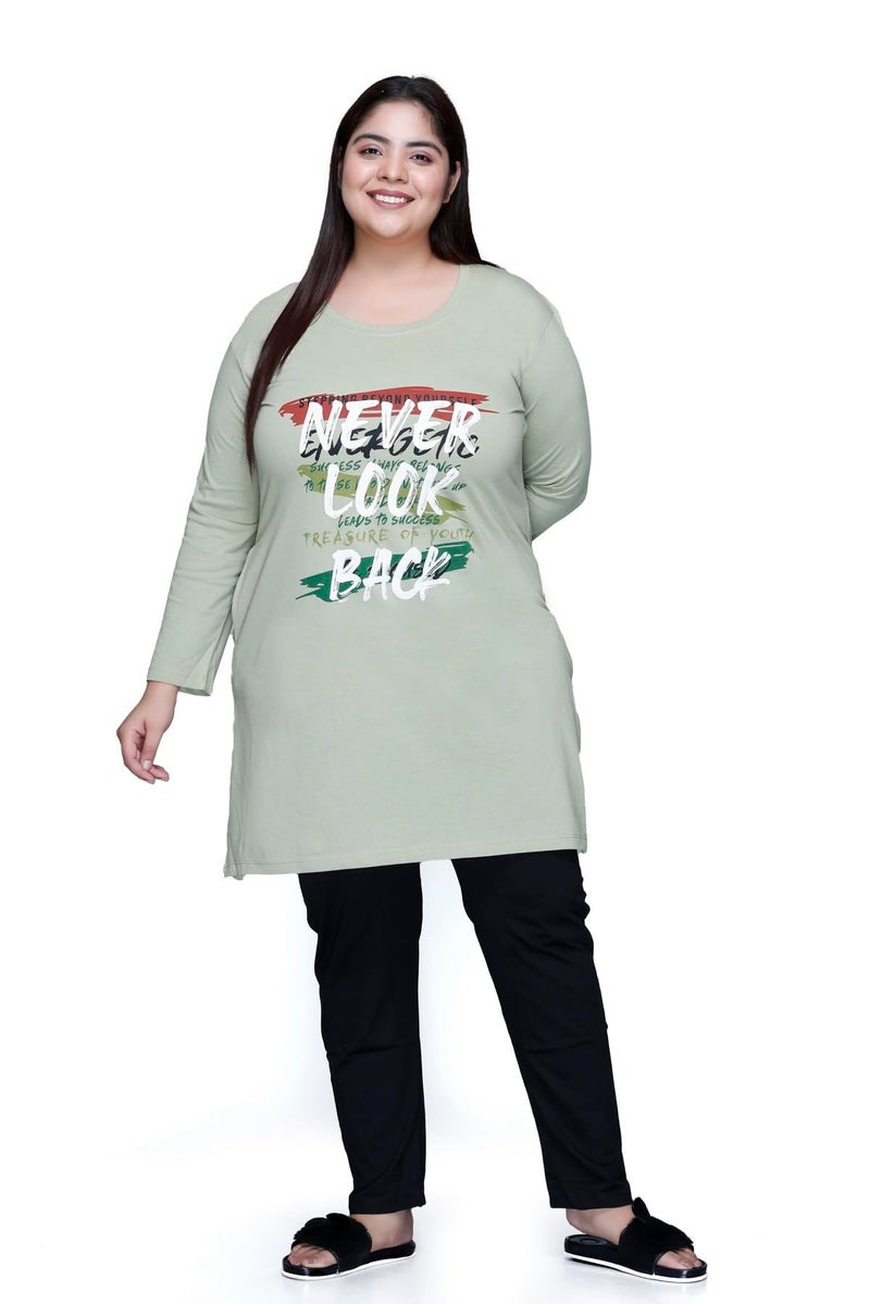 In Love Women's Cotton Chest Printed Full Sleeve Plus Size T-Shirt with Pyjama Set, NS-FSLP570F05-PL1_XL - Image 1