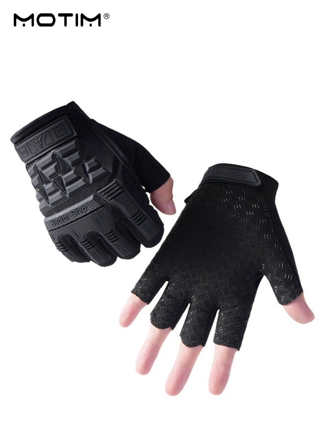 Motim Half-Finger Cycling Protective Gloves, Anti-Slip Breathable Tactical Outdoor Sports Gloves for BMX ATV MTB Riding, Anti-collision Protection, Motorcycle Bicycle Gloves Fishing Gloves, L - Image 1
