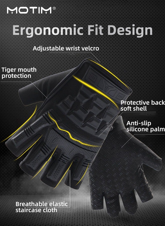 Motim Half-Finger Cycling Protective Gloves, Anti-Slip Breathable Tactical Outdoor Sports Gloves for BMX ATV MTB Riding, Anti-collision Protection, Motorcycle Bicycle Gloves Fishing Gloves, L - Image 3