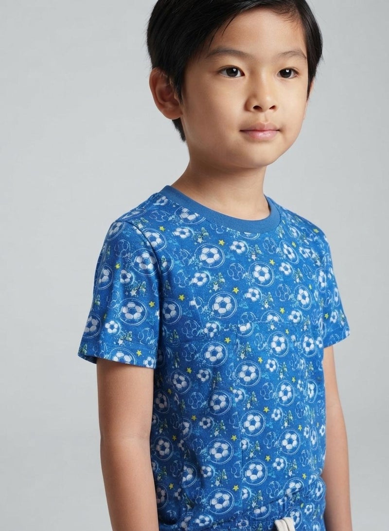 babyqlo Boys Blue Soccer Print T-Shirt and Shorts Co-ord Set - Image 5