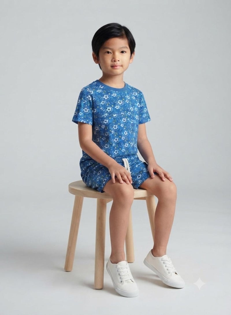 babyqlo Boys Blue Soccer Print T-Shirt and Shorts Co-ord Set - Image 4