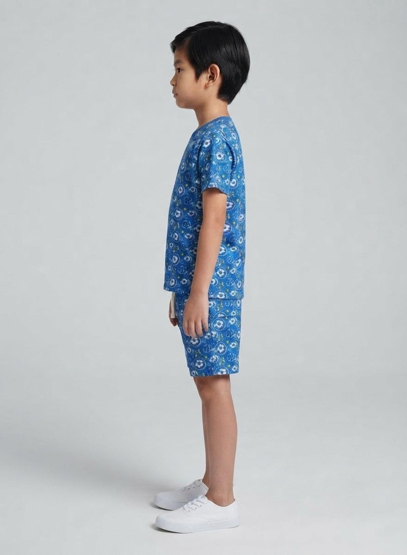 babyqlo Boys Blue Soccer Print T-Shirt and Shorts Co-ord Set - Image 3