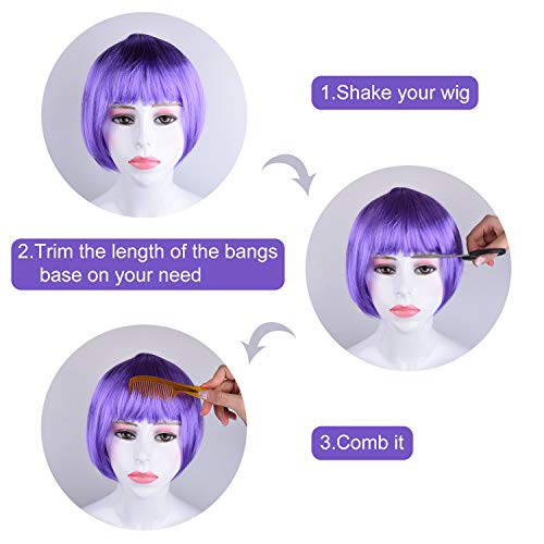 PLULON 9 Pcs Colorful Short Bob Wig and 9 Pcs Sunglass Set Neon Colored Wigs Cosplay Wigs Daily Party Hairpieces for Bachelorette Glow in The Dark Neon Party Favors Halloween Costume Supplies - Image 3