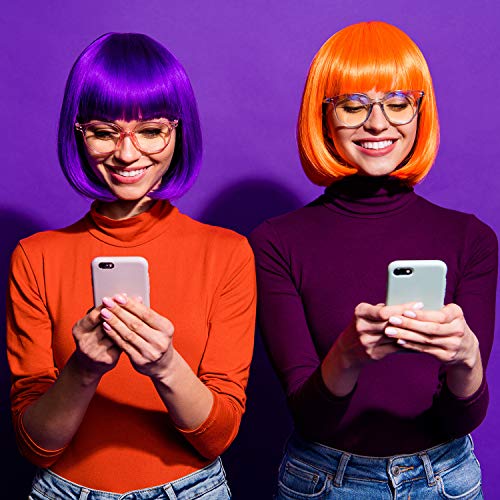 PLULON 9 Pcs Colorful Short Bob Wig and 9 Pcs Sunglass Set Neon Colored Wigs Cosplay Wigs Daily Party Hairpieces for Bachelorette Glow in The Dark Neon Party Favors Halloween Costume Supplies - Image 5