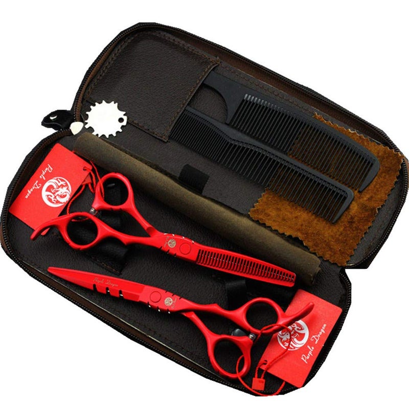 Purple Dragon Professional Japan 440C Hair Salon Cutting Shear and Barber Thinning Scissor Hairdressing Shear Set with Bag - Image 1