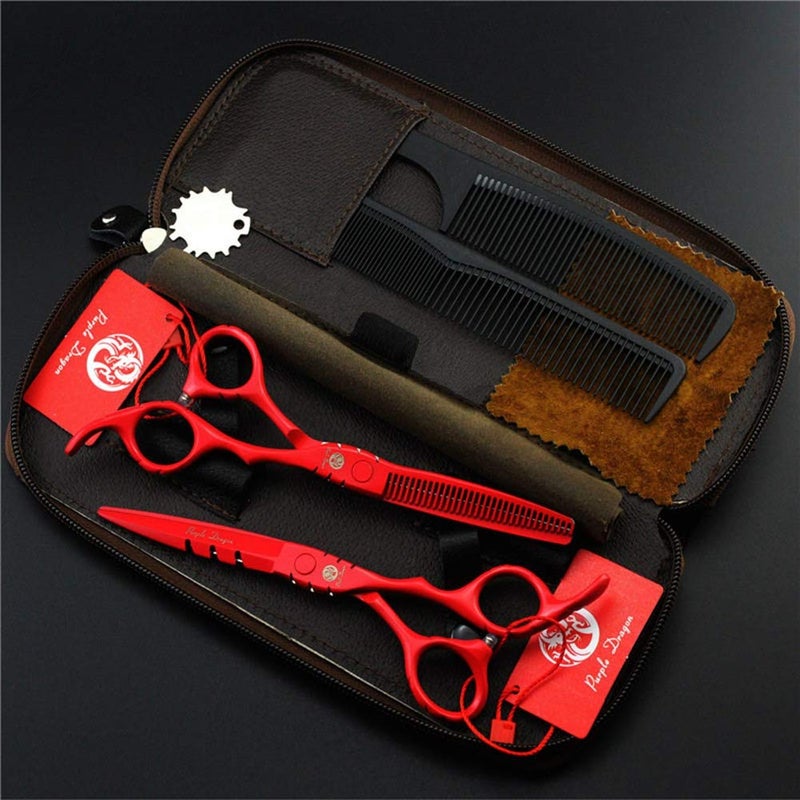 Purple Dragon Professional Japan 440C Hair Salon Cutting Shear and Barber Thinning Scissor Hairdressing Shear Set with Bag - Image 5
