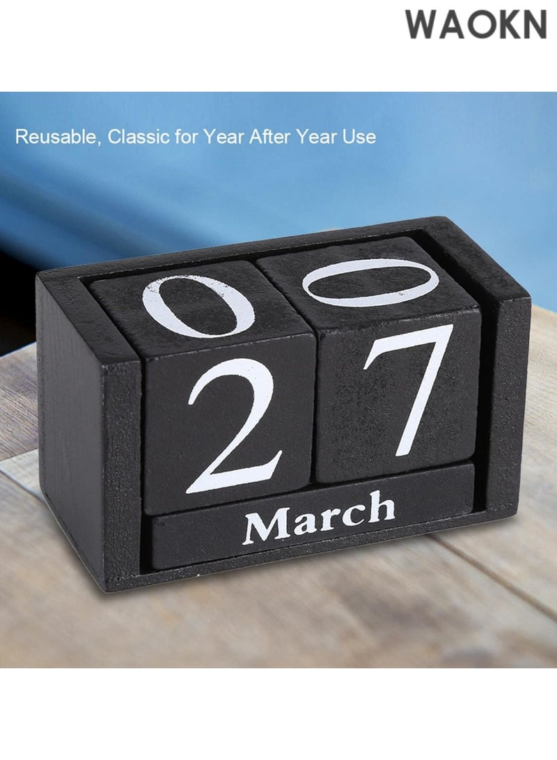 دبليو أيه أو كي أن تقويم خشبي عتيق بتصميم مكتبي - عرض تاريخ الشهر الدائم من الخشب الريفي - ديكور مكتب منزلي مصنوع يدويًا - تصميم ريفي بسيط - مخطط قابل لإعادة الاستخدام طوال العام - فكرة هدية فريدة (أسود) - Image 1