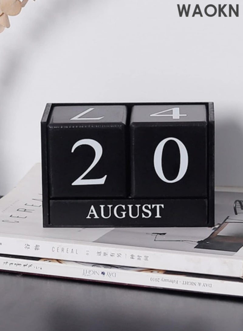 دبليو أيه أو كي أن تقويم خشبي عتيق بتصميم مكتبي - عرض تاريخ الشهر الدائم من الخشب الريفي - ديكور مكتب منزلي مصنوع يدويًا - تصميم ريفي بسيط - مخطط قابل لإعادة الاستخدام طوال العام - فكرة هدية فريدة (أسود) - Image 5