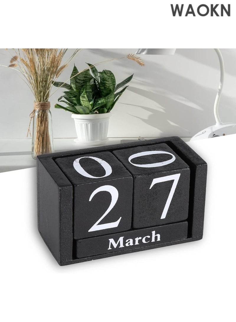 دبليو أيه أو كي أن تقويم خشبي عتيق بتصميم مكتبي - عرض تاريخ الشهر الدائم من الخشب الريفي - ديكور مكتب منزلي مصنوع يدويًا - تصميم ريفي بسيط - مخطط قابل لإعادة الاستخدام طوال العام - فكرة هدية فريدة (أسود) - Image 2