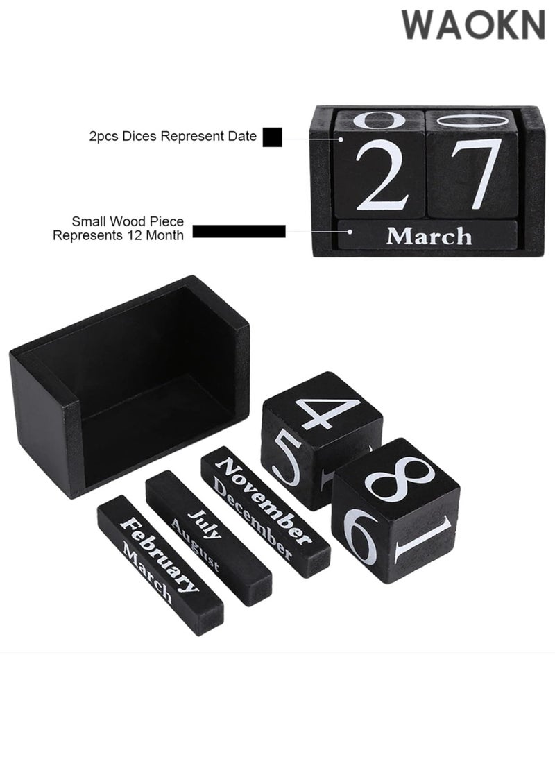 دبليو أيه أو كي أن تقويم خشبي عتيق بتصميم مكتبي - عرض تاريخ الشهر الدائم من الخشب الريفي - ديكور مكتب منزلي مصنوع يدويًا - تصميم ريفي بسيط - مخطط قابل لإعادة الاستخدام طوال العام - فكرة هدية فريدة (أسود) - Image 4