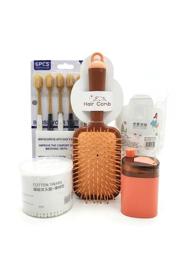 Crazy Boss Complete Personal Care & Hygiene Essentials Bundle – 5-Piece Grooming Kit with Large Paddle Hair Brush, 6-Pack Soft Toothbrushes, Cotton Swabs, Dental Floss, and Travel Dispenser - Image 1