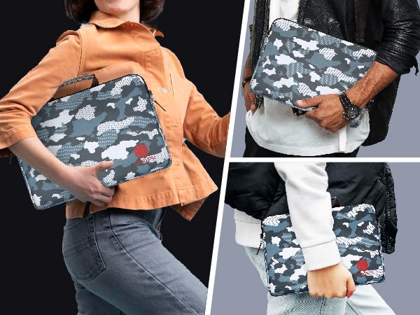 SOOPII 15.6 Inchs Laptop Sleeve, Durable Shockproof Polyester & Nylon Mix Case Cover Carrying Bag Case Bag for Men & Women Compatible for HP/Crome Book/ASUS & Other Laptops, Notebook Army Print - Image 3