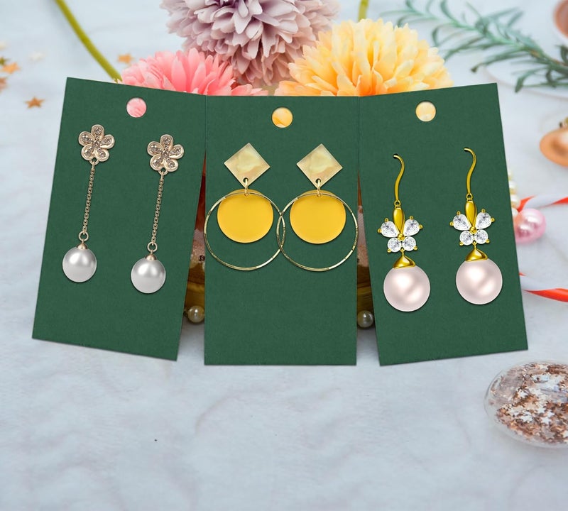 Twavang Earring Card Holder Set, 100Pcs Kraft Paper Earring Display Cards, 100 Pairs Clear Earring Backs with 100Pcs Self Adhesive Bags for Earrings Jewelry Display (Green, 3.5" x 2") - Image 4