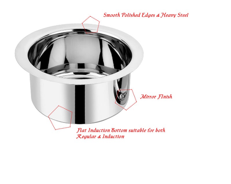 BLeaf Stainless Steel-Flat Bottom Tope with Lid/Heavy Guage Tope with Lid (Pack of 5) (0.5L, 1L, 1.5L, 2L, 2.5L) - Image 2