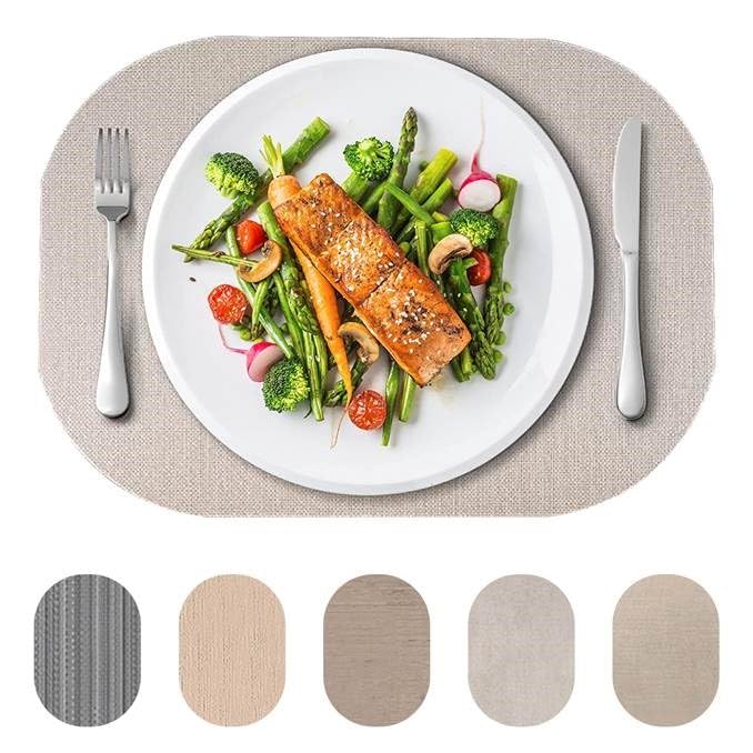 DASCO Andie Home Oval Placemats for Kitchen Table and Dining Room 6Piece Set HeatResistant and Surface Washable Placemat Oyster Warm Light Gray 17x12 