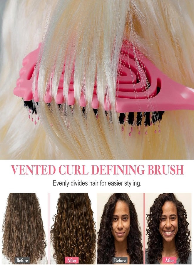 START MAKERS 6Pcs Hair Brush Set for Women Girls, Curl Defining Boar Bristle Detangling Hairbrush, Round Brush, Wide-Tooth Comb, Rat Tail Comb, Scalp Shampoo Brush for Curly Wet Dry Hair (Pink) - Image 2