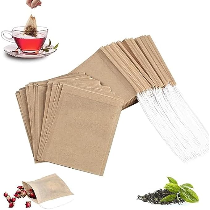 كاست ويف 100 كيس شاي للاستخدام مرة واحدة لأوراق الشاي السائبة، أكياس شاي فارغة للشاي السائب، 100 كيس فلتر شاي غير مبيض مصنوع من لب الخشب الطبيعي، مادة ورقية، برباط 7 * 9 سم - Image 1
