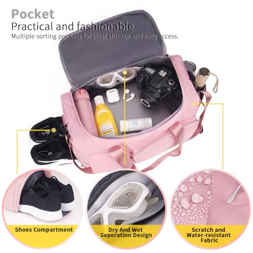 FIORETTO Women's Gym Duffle Bag with Shoes Compartment, 37L Capacity, Ideal for Travel, Gym, Sports, Duffel, Weekender, Pink - Image 4