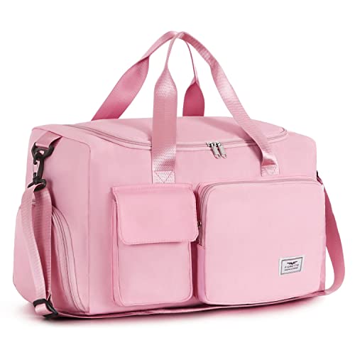 FIORETTO Women's Gym Duffle Bag with Shoes Compartment, 37L Capacity, Ideal for Travel, Gym, Sports, Duffel, Weekender, Pink - Image 1