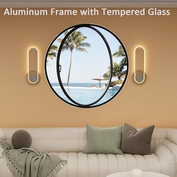 360 Rotating Round Window  Black Aluminum Alloy Frame With Clear Tempered Glass, Waterproof Ventilation Porthole For Bathroom, Bedroom, Living Room (15.7 Inch) - Image 3