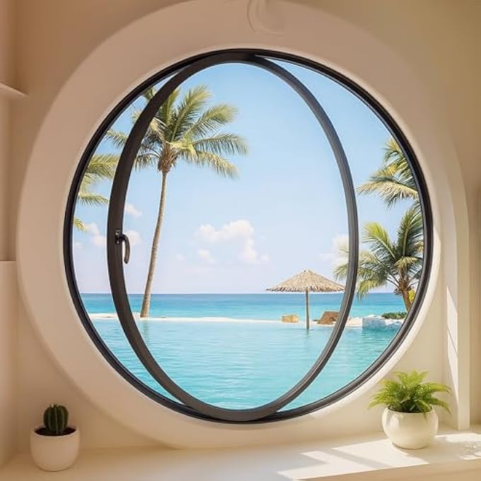 360 Rotating Round Window  Black Aluminum Alloy Frame With Clear Tempered Glass, Waterproof Ventilation Porthole For Bathroom, Bedroom, Living Room (15.7 Inch) - Image 1