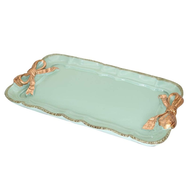 Warmtree Vintage Decorative Tray Jewelry Tray Towel Tray Storage Tray Rings Necklace Bracelets Earrings Trays Cosmetics Jewelry Organizer Retro Design Bow Decor Resin Plate Coquette Room Decor (Green) - Image 1