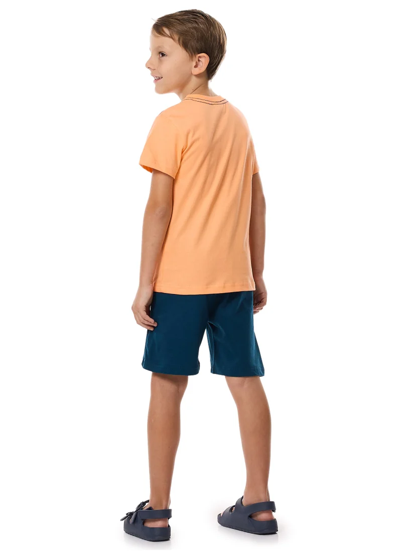 victor and jane Victor and Jane Cute Bus "ROAD TO COAST" Set T-Shirt & Pull-On Shorts - Coral & Blue
