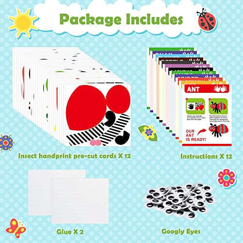 WATINC 12Pcs Spring Insect Handprint Art Craft Bug Crafts Butterfly Dragonfly Summer Springtime DIY Bug Kit Animal Themed Art Supplies Preschool Class Hand Print Activity Party Ornaments for Kids - Image 3