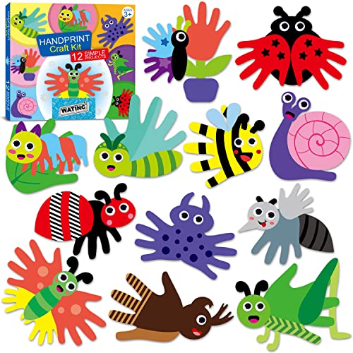 WATINC 12Pcs Spring Insect Handprint Art Craft Bug Crafts Butterfly Dragonfly Summer Springtime DIY Bug Kit Animal Themed Art Supplies Preschool Class Hand Print Activity Party Ornaments for Kids - Image 1