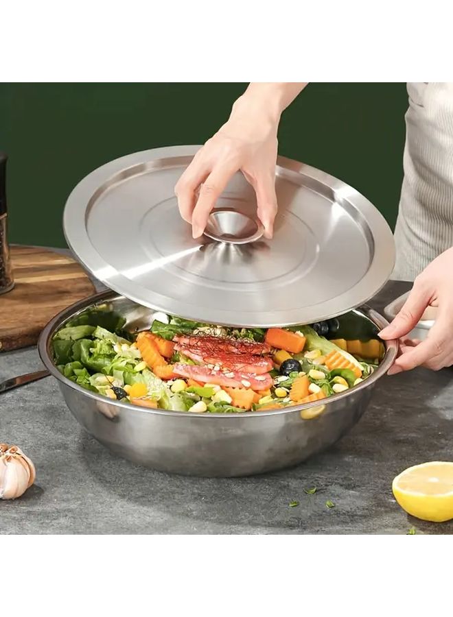 Stainless Steel Bowl With Lid Rust Resistant Kitchen Basin For Cooking Baking - Image 1
