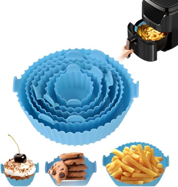 ruone enterprise ruone enterprise 6 Pcs Round Reusable NonStick air Fryer Accessories Silicone Coating Pot BasketMulticolor 6 Pcs Set  - Image 1