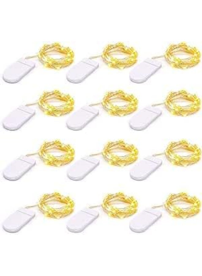 Dunekart 12-Pack Micro LED Fairy Lights – Battery-Powered Copper Wire String Lights with 20 LEDs Each for Bedroom, Wedding, Christmas & Party Décor, Warm White - Image 1