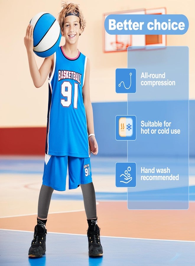 Cptoion 4 Pairs Kids Long Compression Leg Sleeves - Non Slip UV Protection Full Length Sleeves for Boys & Girls (Black, White, Blue, Grey) - Image 5