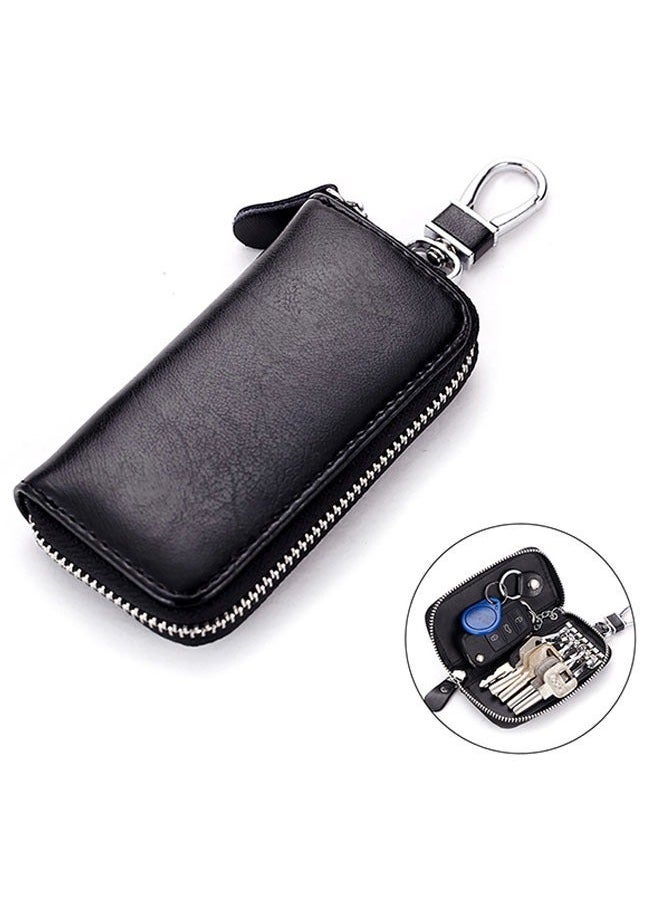 PU Leather Car Key Case Car Bag, Car Key Chain Bag with Zipper, Key Wallet Card Wallet (Black) - Image 1