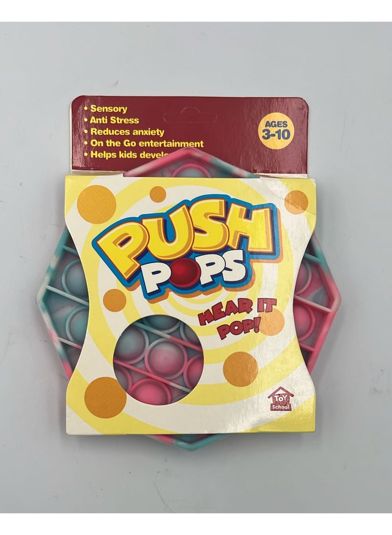 ToySchool Push Bubbles Pop Fidget Hexagon Blue Pink Round Shape 5 inch - Image 1