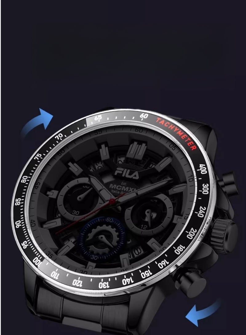 FILA ساعة يد كرونوغراف ثلاثية العيون متعددة الوظائف للرجال، هدية للأصدقاء الذكور - Image 2