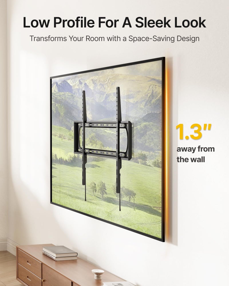 monTEK Heavy Duty Fixed TV Wall Mount Bracket for 60â€“120" Flat & Curved TVs up to 300lbs, 4Ã— Load Tested, Ultra Slim 1.3" Low Profile, Max VESA 900x600, Quick-Release Lock, Fits 16"/18"/24" Wood Studs - Image 4