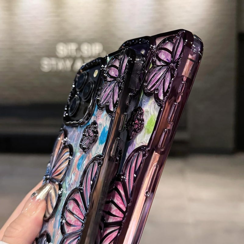 Mobistyle Designed for iPhone 15 Cover | Electroplating Bling Colourful 3D Floral Design Camera Protection TPU Back Cover Case for Girls & Women (Purple Electroplating Floral) - Image 5