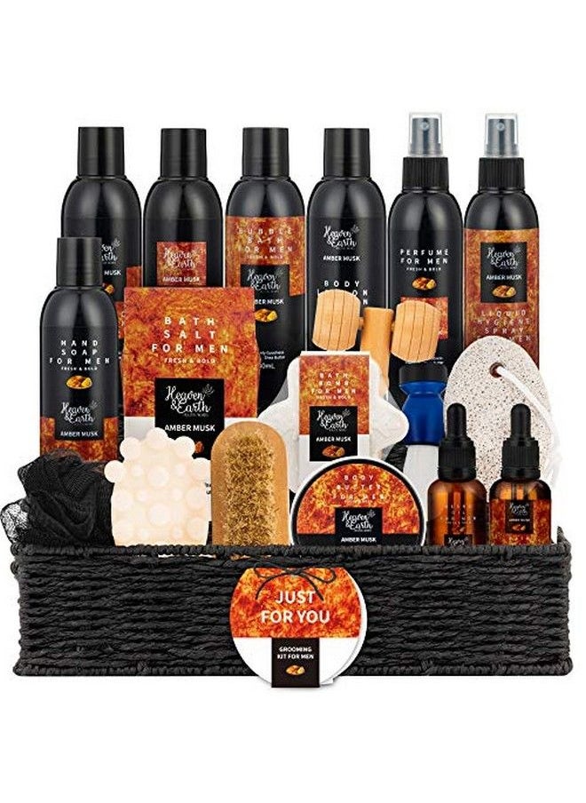 Rachelle Parker - Birthday Spa Gift Basket For Men. Amber Musk Scented Spa Gift Set For Men 100% Natural & Paraben Free. Holiday Relaxation Gift For Men Husband Boyfriend (Just For You Tag) - Image 1