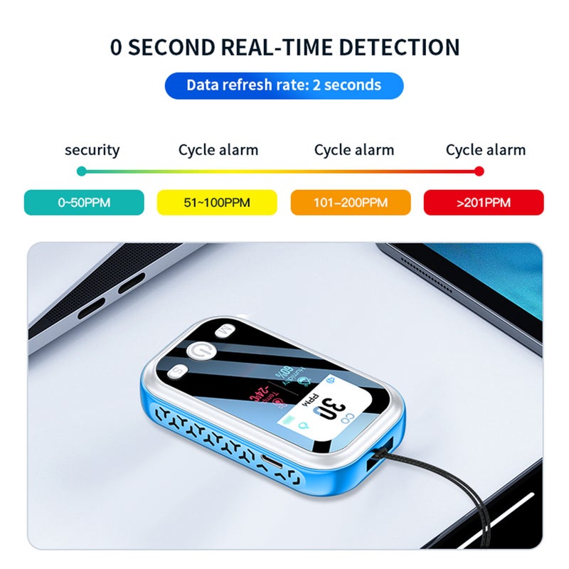 Portable Carbon Monoxide Detector, Large Color Screen CO Detector, High Precision 3 in 1 Carbon Monoxide Alarm (CO Temperature Humidity), for Indoor, Outdoor, Car, and Camping etc - Image 5
