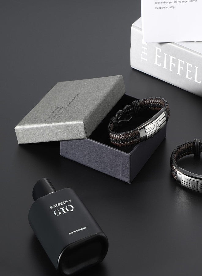 HSM Mens Bracelet with Engraved Flag & “Love You Forever” Message - Adjustable Leather Bracelet with Initial Clasp, Gift Boxed - Stylish Pulseras Para Hombres, Initial Bracelet for Boyfriend, Son, Husband - Image 5