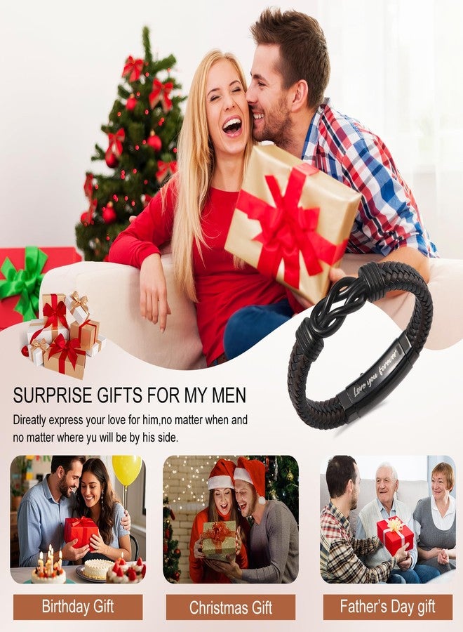 HSM Mens Bracelet with Engraved Flag & “Love You Forever” Message - Adjustable Leather Bracelet with Initial Clasp, Gift Boxed - Stylish Pulseras Para Hombres, Initial Bracelet for Boyfriend, Son, Husband - Image 2