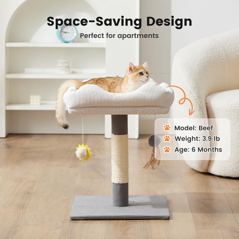 Gardner Pet 20" Cat Tree Corduroy, Solid Wood Small Cat Tree for Kittens & Indoor Cats (Grey, Square-Corduroy) - Image 4