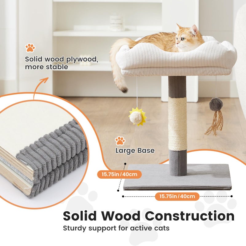 Gardner Pet 20" Cat Tree Corduroy, Solid Wood Small Cat Tree for Kittens & Indoor Cats (Grey, Square-Corduroy) - Image 3