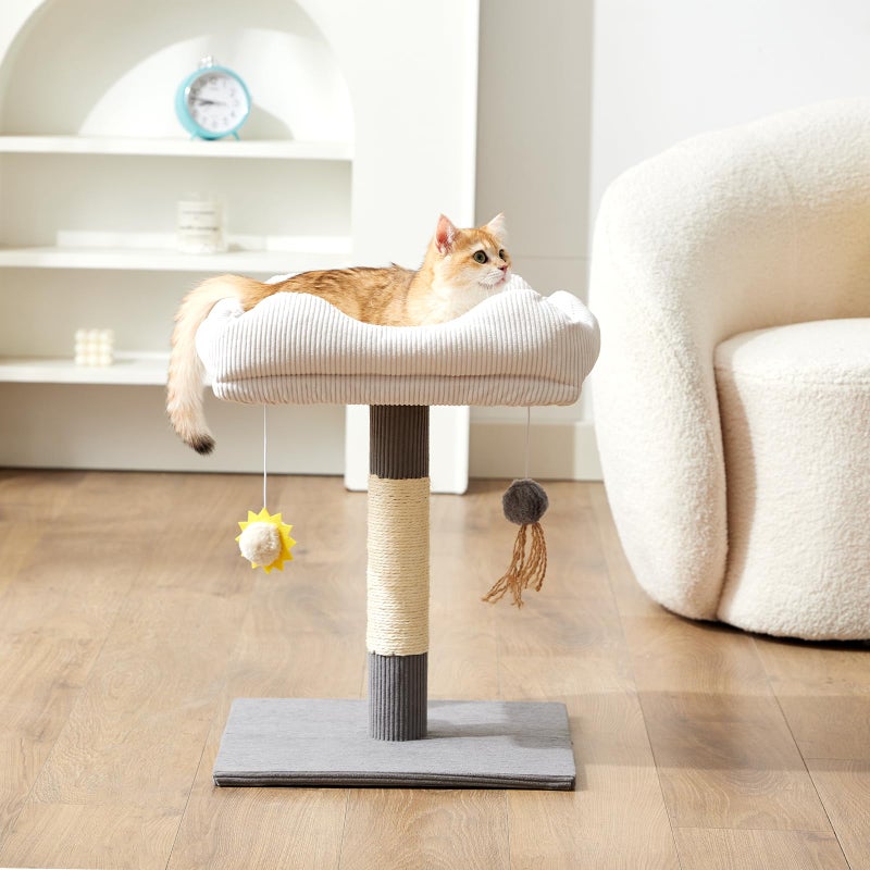 Gardner Pet 20" Cat Tree Corduroy, Solid Wood Small Cat Tree for Kittens & Indoor Cats (Grey, Square-Corduroy) - Image 1