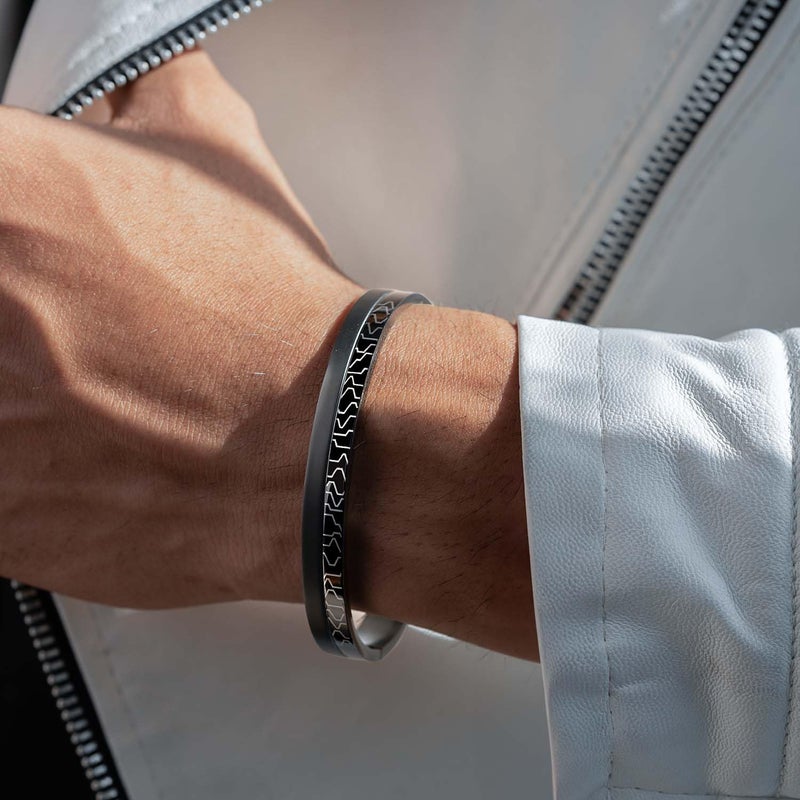 Mesmerize Stainless Steel Sirius Openable Oval Designer Kada Bracelets | Bracelet for Men and Boys |Designs| Waterproof, Anti-tarnish, Rust-free, Skin friendly | 8 mm Bracelets for Men | 6-Month Warranty - Image 2