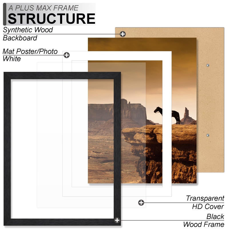 A PLUS MAX 5x7 Picture Frame, Engineered Wood Frame Display Photo 4x6 with Mat or 5 x 7 without Mat, 5 by 7 Frame with Black Wood Grain for Wall - 1 Pack/Black/5"x7" - Image 2
